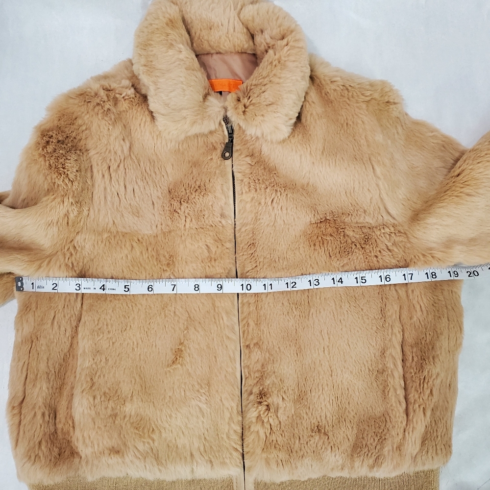 Cynthia Cynthia Steffe Tan 100% Rabbit Fur Leather Y2K Bomber Jacket Soft Size S - Picture 14 of 15